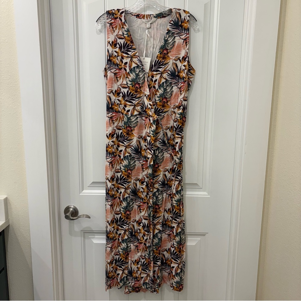 NWT Garnet Hill Women’s Tropical Print Midi Lined Tie-Front Wrap Dress Size 12